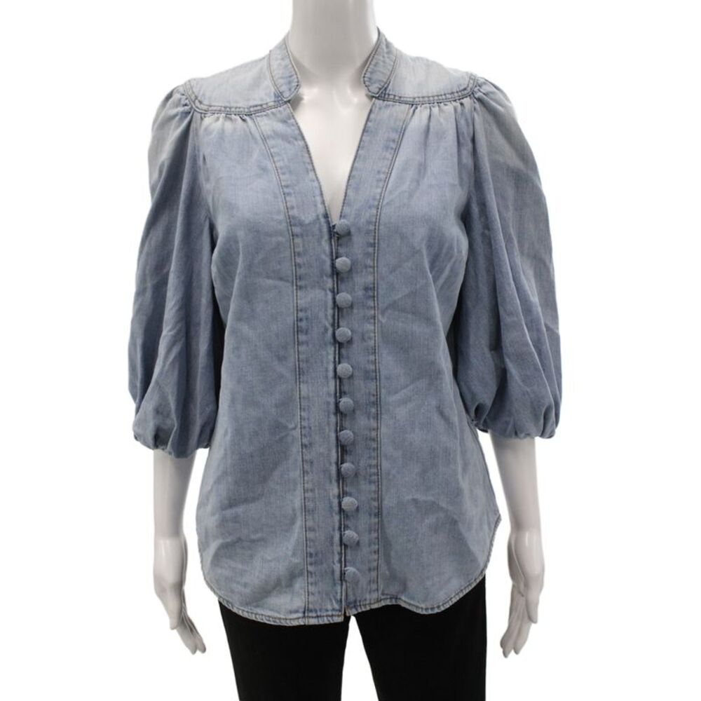 Zimmermann Womens Basic V-Neck Cotton Blouse Blue 3/4 Sleeve Size 0